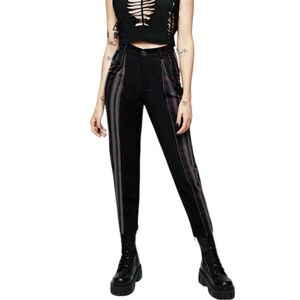 Disturbia Gambit Spliced Check Tapered Trousers size 8 NWT Black Purple Stripe